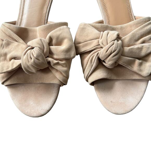 Tory Burch Annabelle Bow Accent Slides Beige Suede - Picture 3 of 7